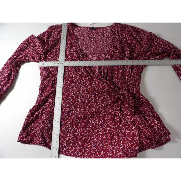 Talbots Plus X 0X Wrap Top Floral Burgundy Cottage Core Prairie Blouse New - Picture 11 of 16